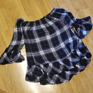 Beachlunchlounge blue plaid flannel OTS top M